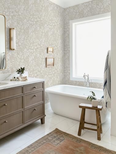 Sage Green Leaf Peel and Stick Wallpaper Beige Wildflower