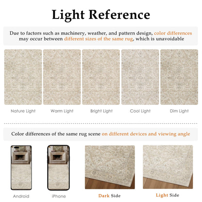 Beige Cream 5x7 Washable Area Rugs Vintage Indoor Carpet (E| Beige Cream / 5' x 7' (Rectangular))