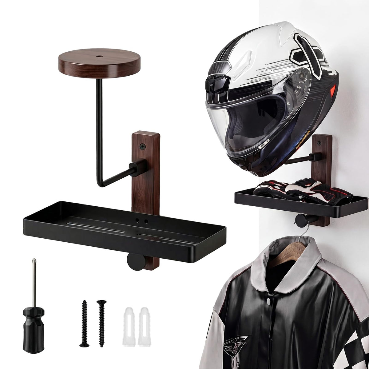 Helmet Holder Wall Mount with Shlef (Brown*1)