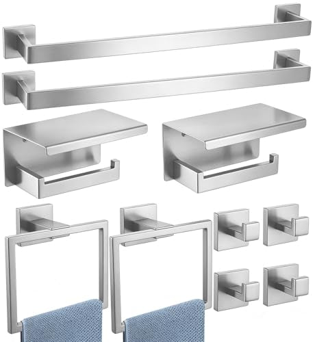 10 Pieces Bathroom Accessories Set Brushed Nickel Bathroom Hardware Set 24 Inch SUS304 Bath Towel Bar Set Towel Rack Set for Bathroom Wall Mounted