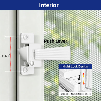 Screen and Storm Door Push Button Latch Handle Set with Night Lock (1 Pack / White)