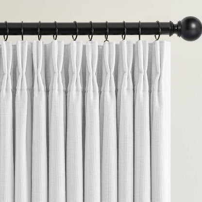 White Linen Blackout 96 Inch Curtains for Living Room 2 Panels Set Pinch Pleated Back Tab Drapes Farmhouse Thermal Insulated Full Black Out Curtains 96 Length High Ceiling to Floor 50 Inch Wide (Snow White / 50"W x 96"L (Pack of 2))