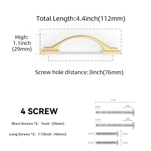 20 Pack 3 Inch (Brushed Gold / 3'' Hole Center(76mm))