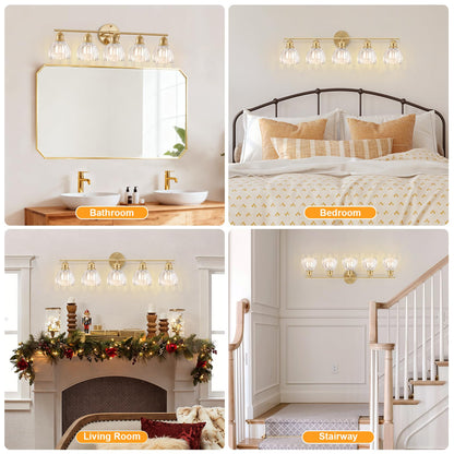 Bathroom Light Fixtures (30" Gold Base-Clear / 5-light)