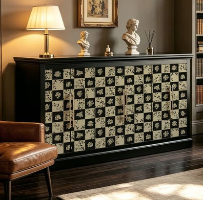 Plaid Peel and Stick Wallpaper Vintage Checkered Contact Paper Vinyl Removable Waterproof Floral and Leaf Plaid Wallpaper for Bedroom Bathroom Kitchen Cabinets