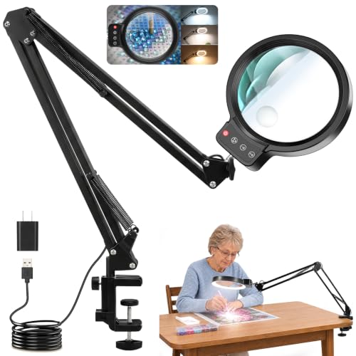 12X 30X Large Magnifying Glass with Light and Clamp