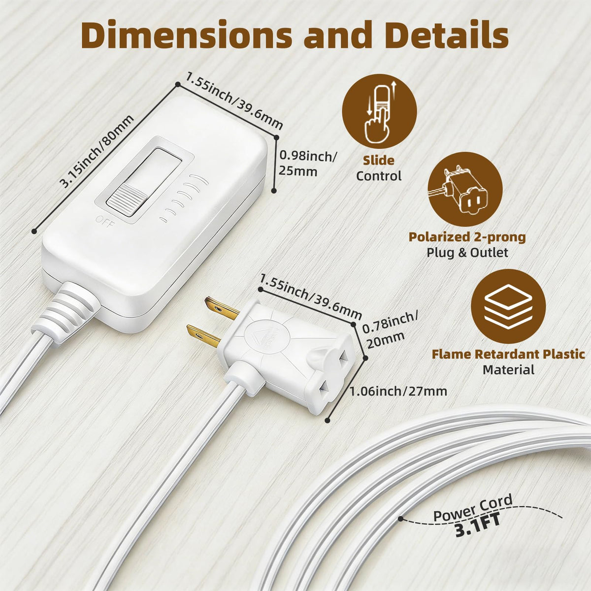 2 Pack Plug in Dimmer Switch Full Range Slide Control Lamp Dimmer (Black / 2-Pack)