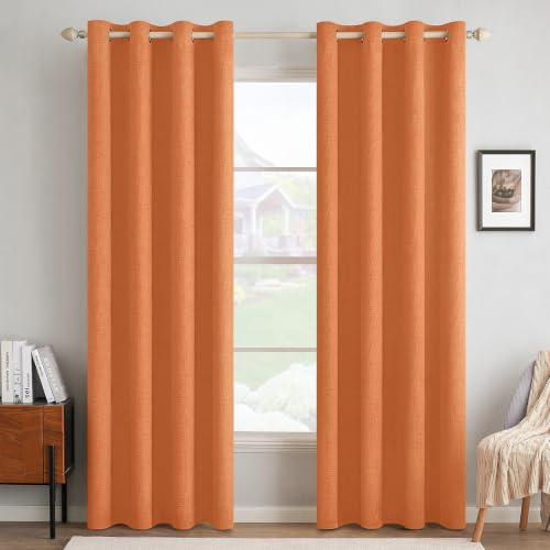 100% Blackout Linen Curtains for Bedroom 52x84 Inches Orange (Orange / 52"W x 84"L (Pack of 2))