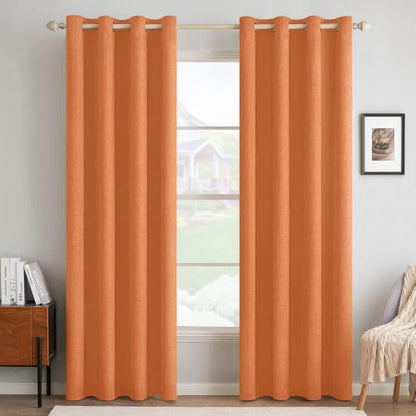 100% Blackout Linen Curtains for Bedroom 52x84 Inches Orange (Orange / 52"W x 84"L (Pack of 2))