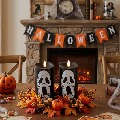 Halloween Black Flameless Pillar Candles with Ghost Decals (Ghost Decals)