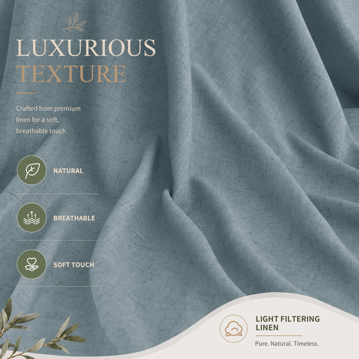Blue Linen Curtains 72 Inches Long Drape for Living Room 2 Panels (Blue / 52"W x 72"L (Pack of 2))