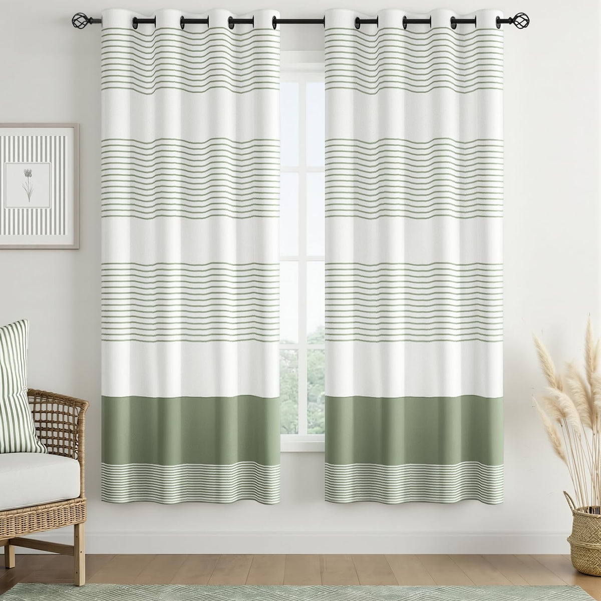 Sage Green Curtains Boho Blackout 72 Inch Length 2 Panels Set (Green / 52"W x 72"L (Pack of 2))