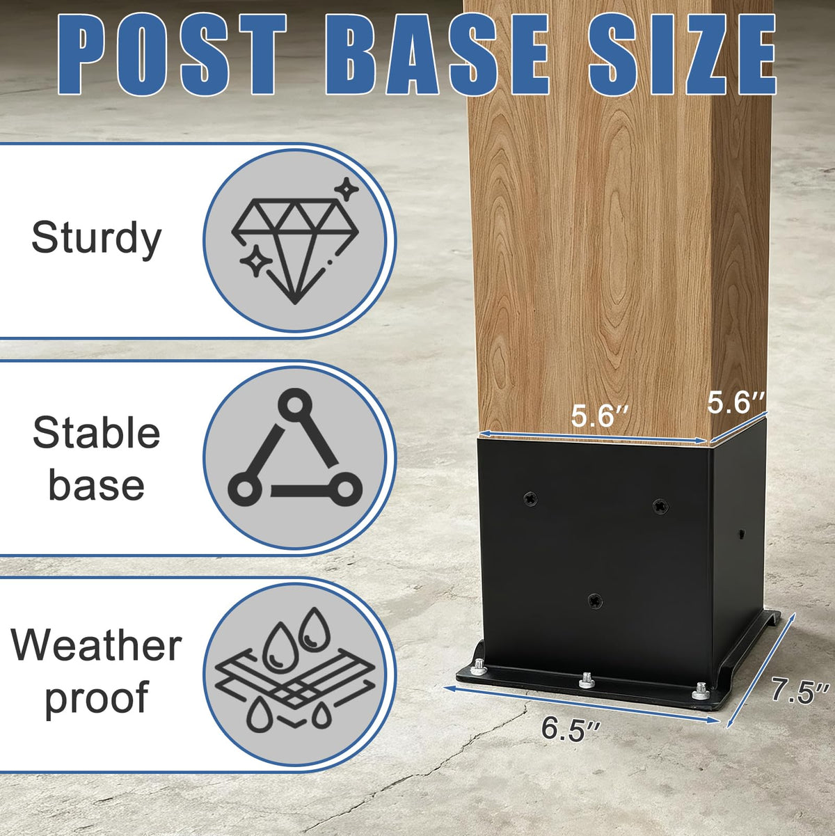 2 Pcs 6"x 6" Post Base Fit (Black / 6"x 6")