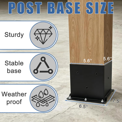 2 Pcs 6"x 6" Post Base Fit (Black / 6"x 6")