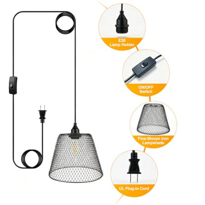 Hanging Pendant Lamp LED Filament Bulb 60W Equivalent Plug in
