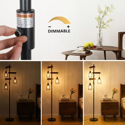 3 Lights Wood Floor Lamp for Bedroom