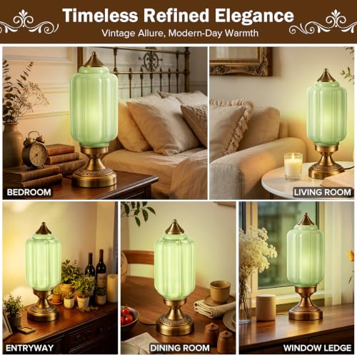 Vintage Brass Table Lamp with Glass Shade