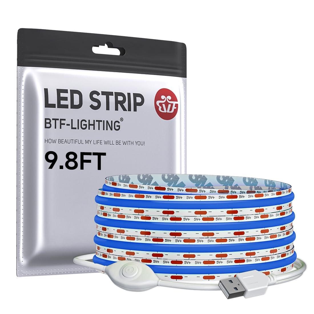 FCOB COB LED Strip Lights 5V USB Powered Blue Color for TV (Blue / 9.8FT)