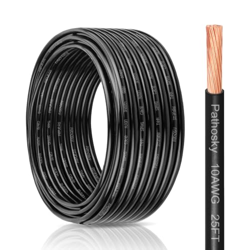 THHN Wire 10 Gauge 25FT Stranded OFC Copper Wire with Nylon Coating & PVC Insulation (Black / 10AWG 25FT)