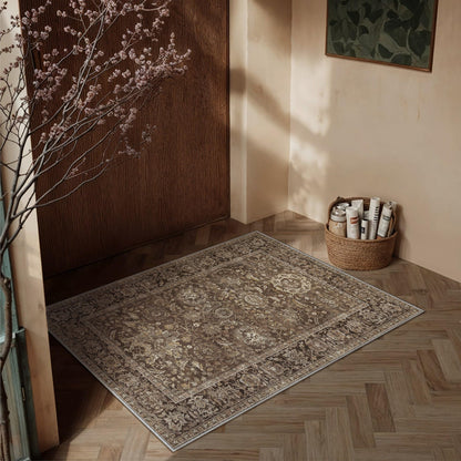 Entryway Area Rugs 2x4 Brown Vintage Rug (Retro | Brown / 2' x 4' (Rectangular))