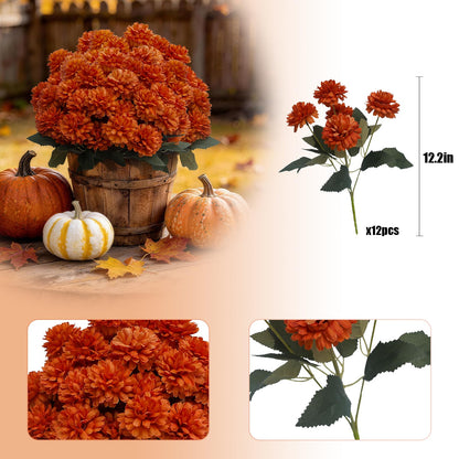 Artificial Fall Mums (Orange-12 Bundles)