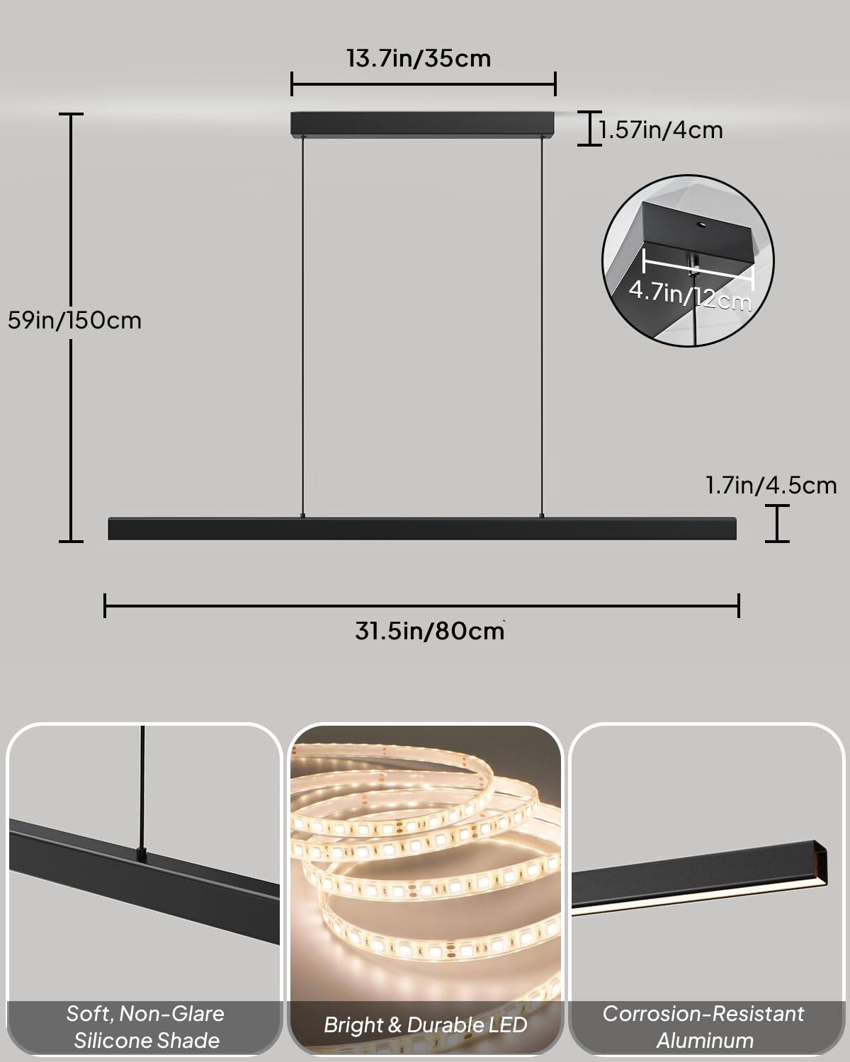 Modern LED Island Lights for Kitchen (Black-Liner / 31.5in)