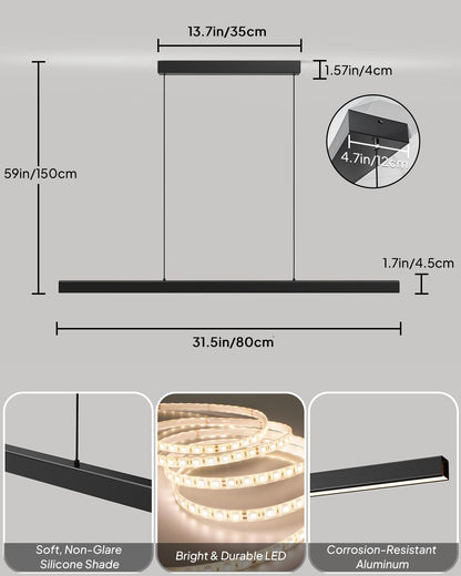 Modern LED Island Lights for Kitchen (Black-Liner / 31.5in)