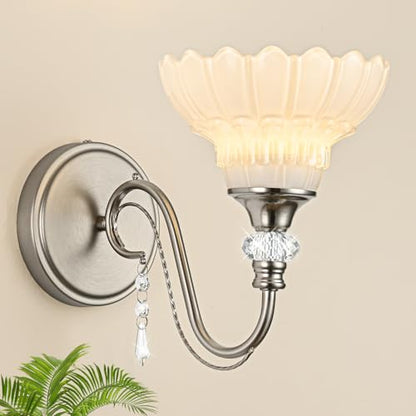 1 Piece Brushed Nickel Finish Wall Sconce (Nickel and White / 1-Light)