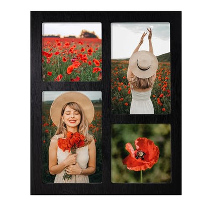Picture Frame Collage 4x6 and 4x4 Photos Display (Rustic Black / 9.2x11.2in (1Pack))