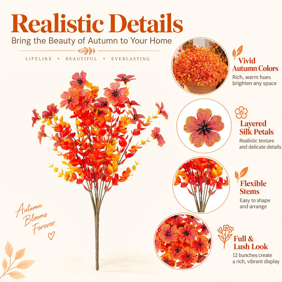24Pcs Artificial Fall Flowers for Outdoors UV Resistant Decor
