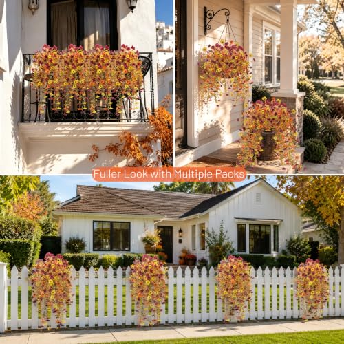 2Pcs Artificial Mums for Outdoors with Larger Flower Heads (Yellow/Orange/Burgundy)