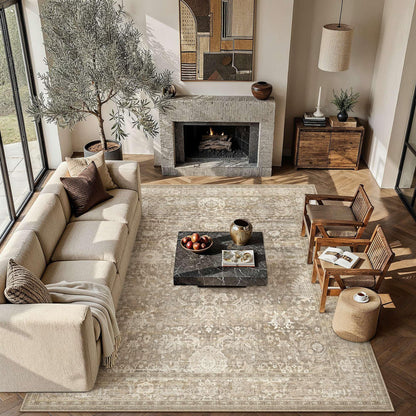 Area Rugs 8x10 Beige Vintage Rug for Living Room (Retro | Beige / 8' x 10' (Rectangular))