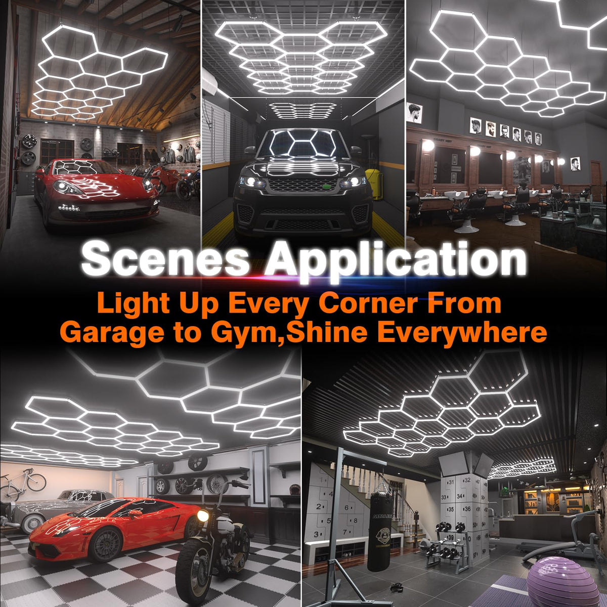 Dimmable Hexagon Garage Lights (17 HEX+NoBorder)