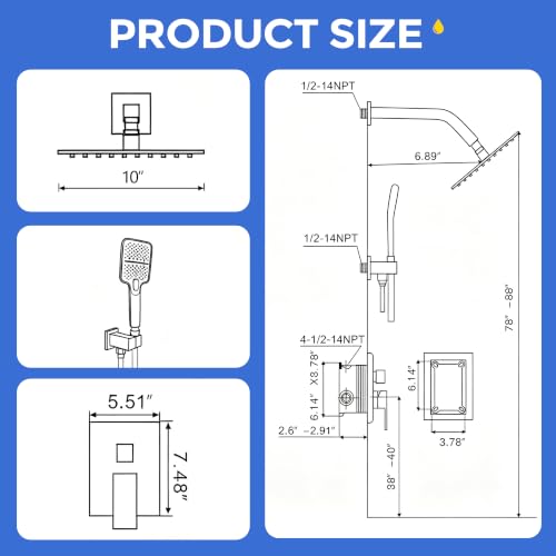 Wall Mount 10 Inch Rainfall Shower Faucet Set