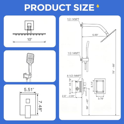 Wall Mount 10 Inch Rainfall Shower Faucet Set