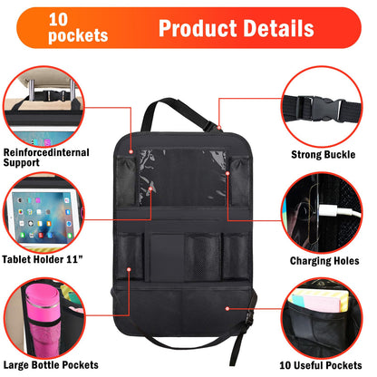 2 Pack Car Backseat Organizer Car Seat Organizer Back Seat Protector (Black / 2 Pack without Food Tray)