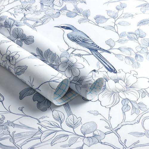 Floral Peel and Stick Wallpaper Blue Floral Bird Contact Paper