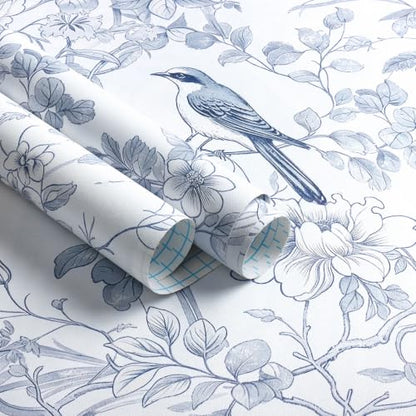 Floral Peel and Stick Wallpaper Blue Floral Bird Contact Paper