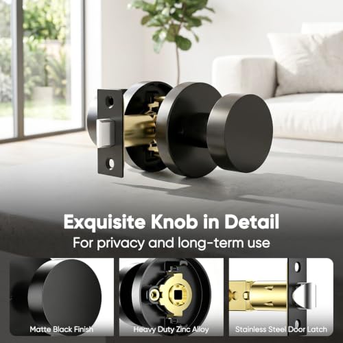 Matte Black Door Knobs Interior 5 Pack (Matte Black)