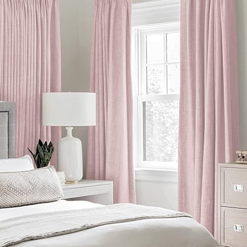 100% Blackout Linen Curtains for Bedroom 52x63 Inches Pink (Pink / 52"W x 63"L (Pack of 2))