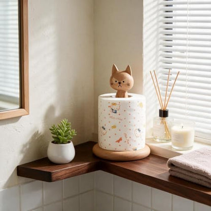 Wooden Toilet Paper Holder Funny Rustic Countertop Bath Tissue Roll Holder