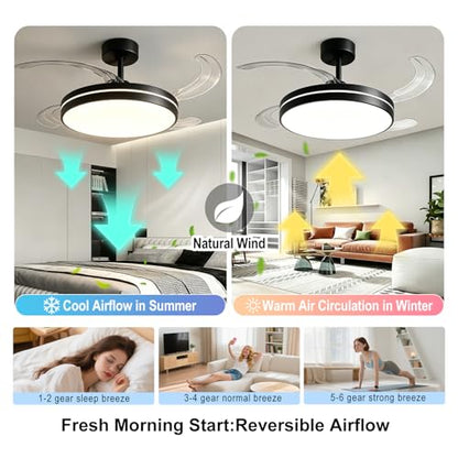 Retractable Ceiling Fan with Light and Remote