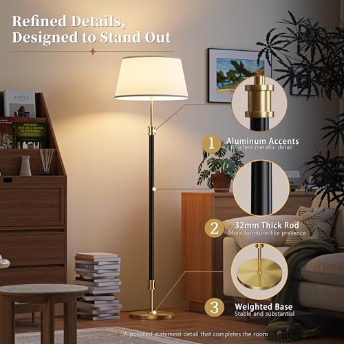 Mid Century Modern Floor Lamp with 18” Oversized Linen Shade
