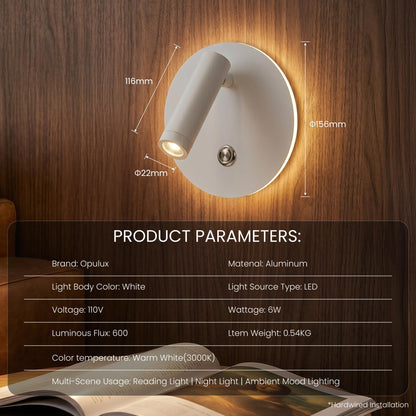6W LED Bedside Wall Sconce with Switch (White 2Pcs)