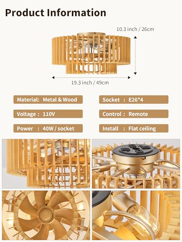 20" Wood Caged Ceiling Fans with Lights