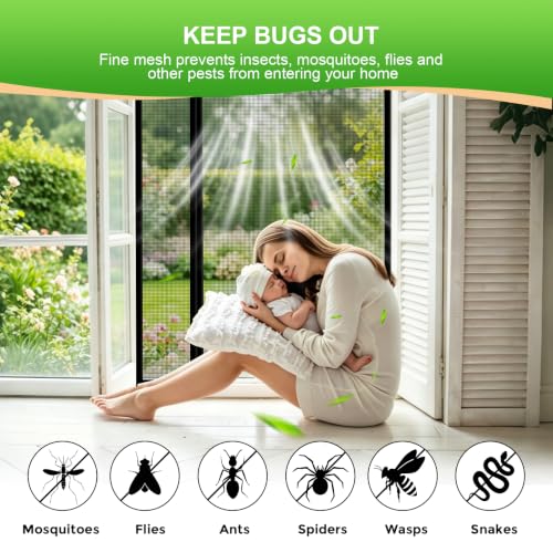 Upgraded Magnetic Screen Door Mesh Left Right Side Opening Fiberglass Material Mesh Stronger Than Polyester