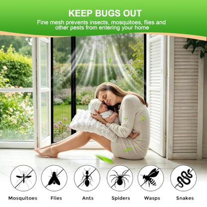 Upgraded Magnetic Screen Door Mesh Left Right Side Opening Fiberglass Material Mesh Stronger Than Polyester