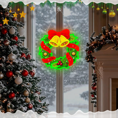Christmas Wreath Neon Sign Dimmable Christmas Bell Bow LED Neon Light (SDHH)