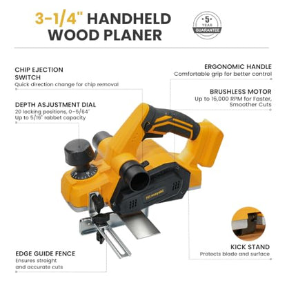 Brushless Cordless Hand Planer Compatible with Dewalt 20V MAX Battery