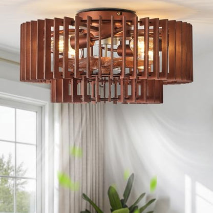 20" Wood Caged Ceiling Fans with Lights